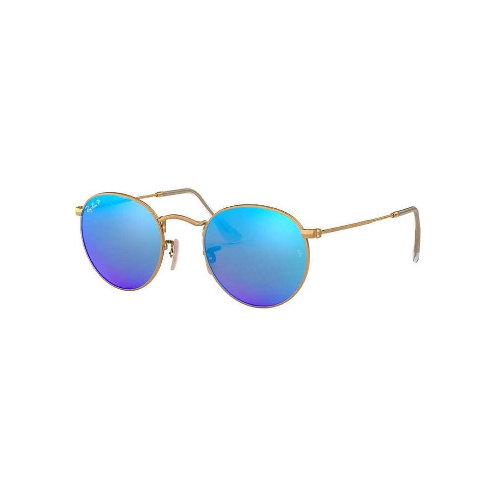 round flash ray bans lenses in blue and gold